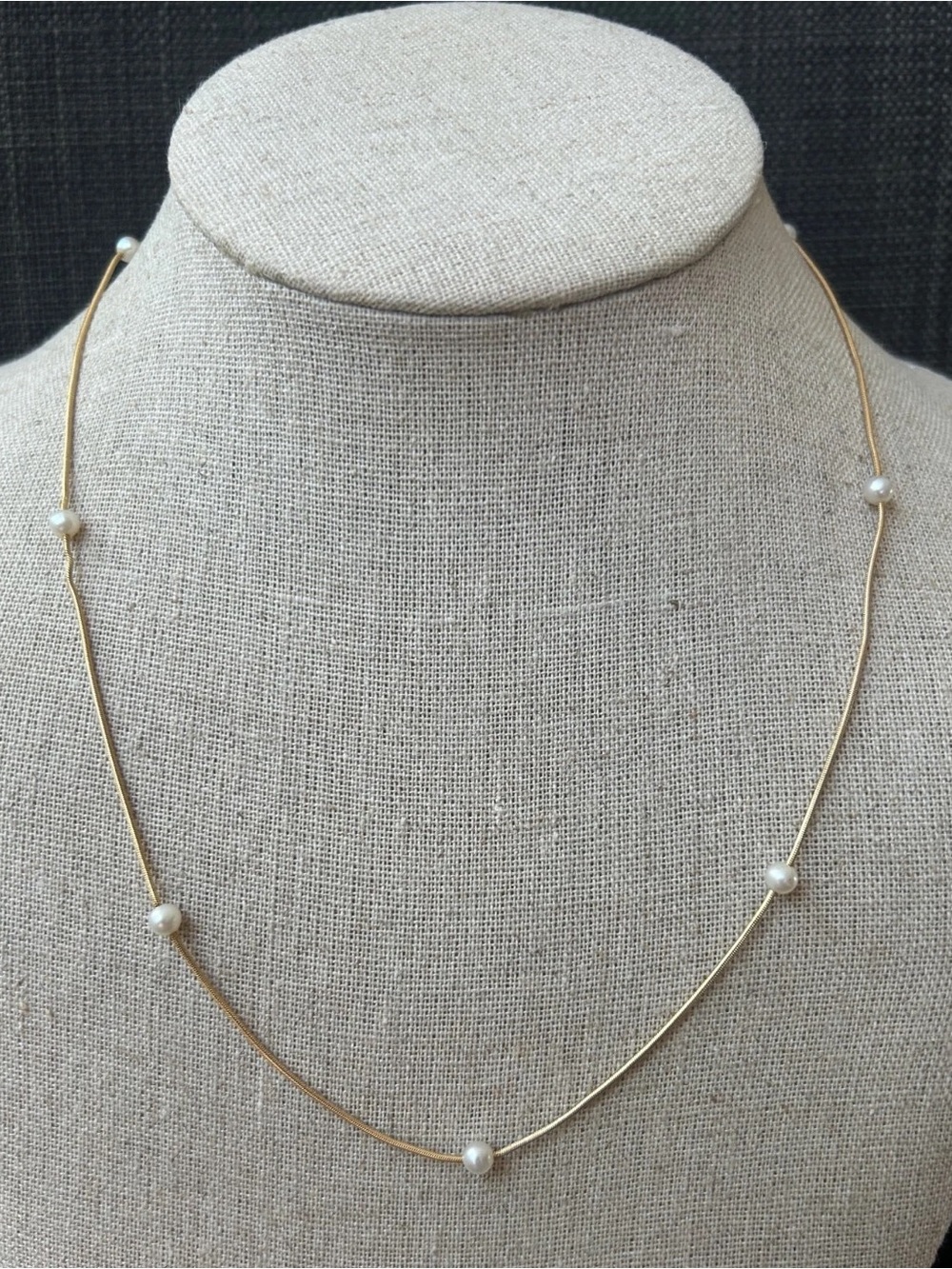 Solid 14K Yellow Gold Snake Chain with Pearls 18" L  4.5 g
